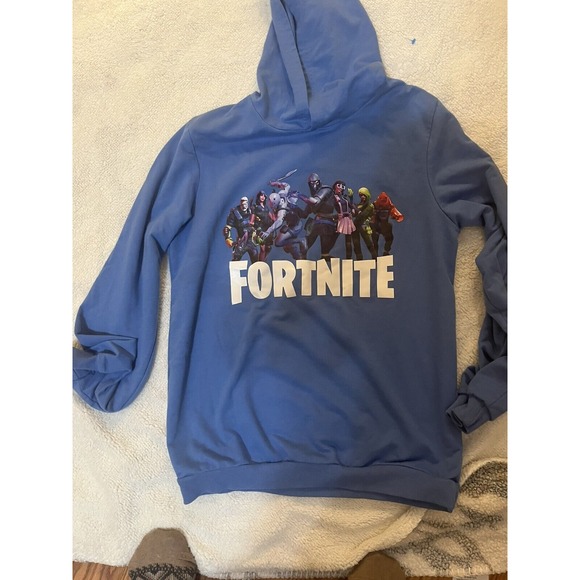 FORTNIGHT GAME BLUE PULLOVER‎ HOODIE WITH CHARACTERS ON FRONT Sz Large - Picture 1 of 4